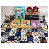 Raggedy Ann Style Quilt, Wooden Wall Art, Books