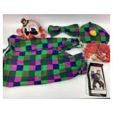 1980's Clown Costume, Mask & Wig