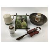 Ceramic Shakers, Metal Strainer, Glass Jars, Print