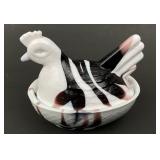 Vintage Purple & White Slag Glass Hen on a Nest