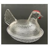 Vintage Hen on Nest Indiana Clear Glass w/ Red