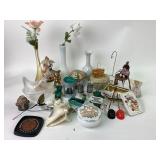 Ceramic Figurines, Glass Vases, Hen on A Nest