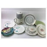 MCM Plates, Ceramic Coffee Pot, Hand-Painted Dish