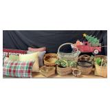 Woven Baskets, Throw Pillows, Metal Holiday Decor