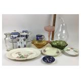 Porcelain Plates, Blue Teapot Set, Indiana Glass C