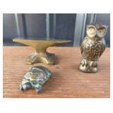 Brass Miniatures Owl, Turtle, Anvil