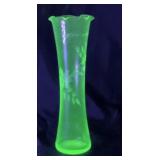 Uranium Glass Etched Flower Vase
