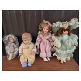 Porcelain, Vinyl Dolls with Lace Dresses