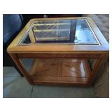 Glass Top Oak End Table With Shelf