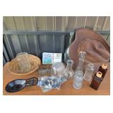 Ball Jar, Glass Bottles, Suede Hat, Buttons