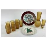 Amber Glassware, State Plates, Libbey Christmas Pl