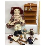 Fabric Dolls, Wooden Shelf, Painted Wall Art
