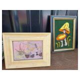 Framed Textile Mushroom Art, Pressed Floral Artwor