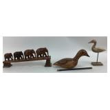 Carved Wooden Elephants, Ducks Decor