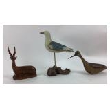 Carved Wood Bird Sculptures, Antelope Figurine