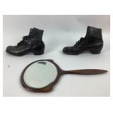 Leather Boots and Wooden Hand Mirror