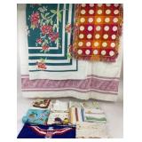 Textile Linens with Floral, Polka Dot and Embroide