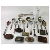 Souvenir Spoons, Belt Buckles, Glass Vase