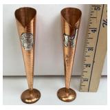 South American Hammered Copper Bud Vases