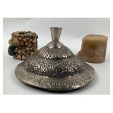 Silver-Plated Covered Dish, Candle Holder, Wax Can