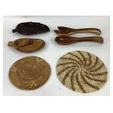 MCM Wood Bowls, Utensils, Woven Mats