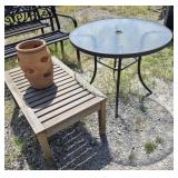 Round Glass Patio Table 36 in., Clay Cactus Pot &