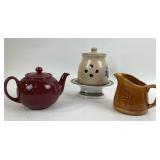 Stoneware Teapot, Pitcher, and Candle Holder