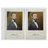 2 1943 Abraham Lincoln Postcards