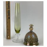 MCM Green Glass Vase, Iridescent Carnival Hobnail