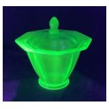 Green Uranium Glass Covered Dish