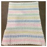 White Pastel Striped Crochet Baby Blanket