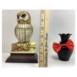 Ceramic Owl Scene, Enesco Black Amethyst Vase
