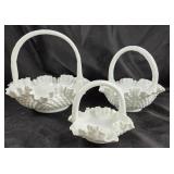 White Milk Glass Hobnail Baskets With Ruffled Edge