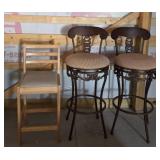Wood And Metal Bar Stools With Upholstered Seats