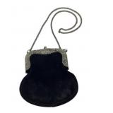 Art Nouveau Suede Purse With Ornate Silver Tone Fr