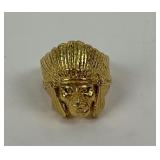Gold Tone Native American Chief in Headdress ring