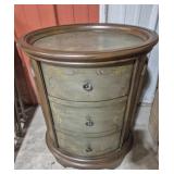 Oval Wood Side Table With 3 Drawers & Painted