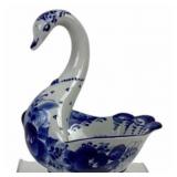 Gzhel Porcelain Blue White Swan Sculpture