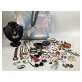 Costume Jewelry: Pierced earrings, Gold tone chain