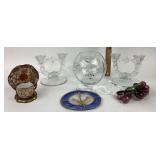 Indiana Glass Candle Holders, Painted Glass Vase,