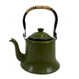 Japanese Enamelware Tea Kettle Green W/ wicker