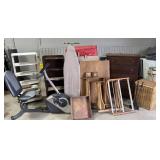 Stationary bike, dresser, hamper, shelf