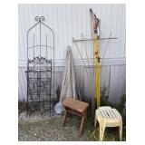 Umbrella, stools, saws, lawn garden decor