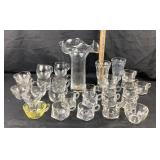 Glassware With Cups And Art Glass Handkerchief Vas