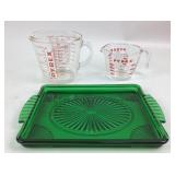Pyrex Measuring Cups, Green Glass Tray