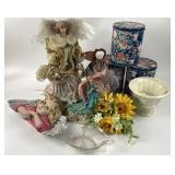 Angel Figurines, Floral Tins, Decorative Items