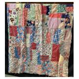 Patchwork Quilt with Floral, Plaid, Star Patterns