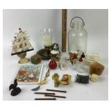 Decorative Items, Tin Clickers, Glassware, Shell