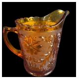 Amber Glass Pitcher with Floral Design