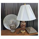 Decorative Table Lamp, Jar, Metal Tray, Decorative